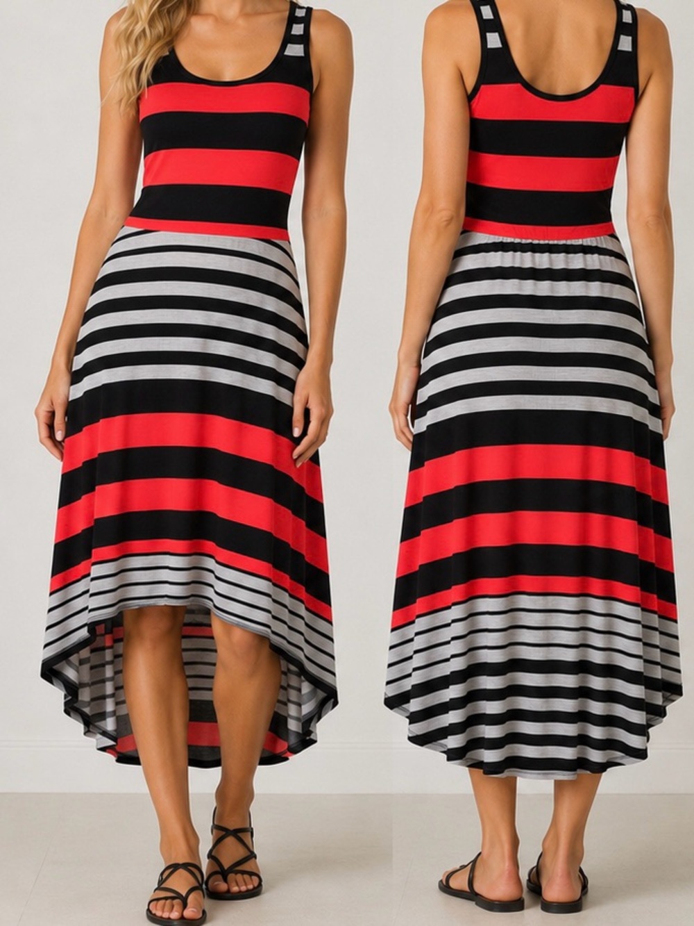 Colorful Striped High-Low Midi Dress | SIZE SMALL